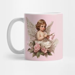 Vintage Pink Baby Christmas Angel with Roses Mug
